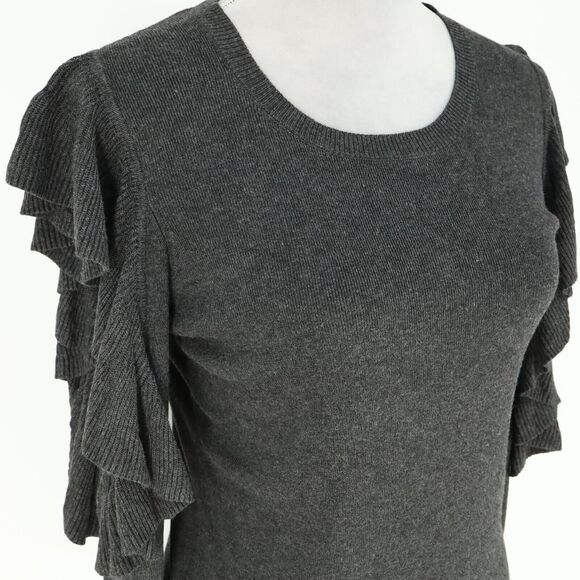 Max Studio Sweater Womens Medium Dark Gray Knit Ruffle Sleeves Cold Shoulder - Picture 6 of 12